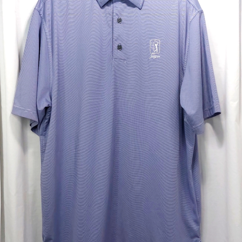 FJ Footjoy TPC Sawgrass Performance Polo Shirt‎ Size Large Purple Micro Stripe